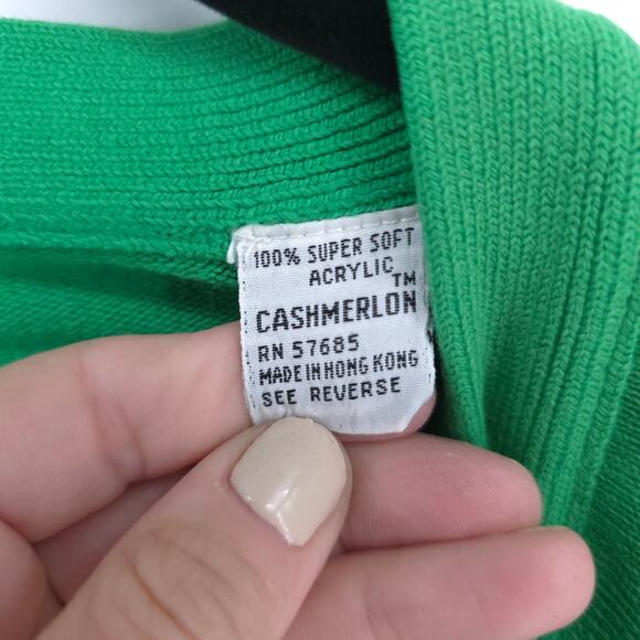 LaMode Du Golf Active Sportswear Vintage Kelly Green VNeck Sweater Cardi PocketL - Picture 6 of 11